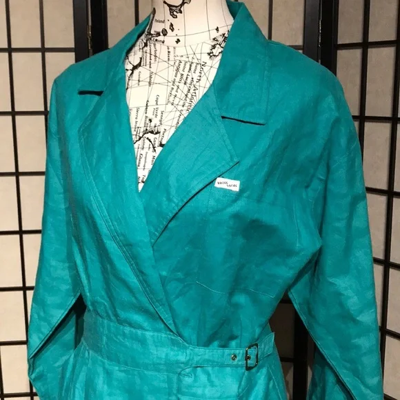 ✈️Nok Nok Vintage Ramie Teal Bodice wrap Overlay shirtdress Shift Sheath Pencil - Picture 3 of 16